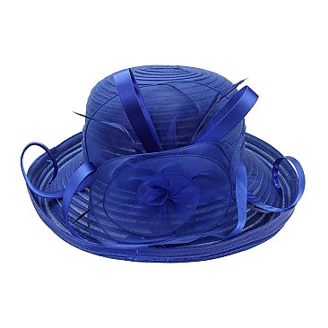 LADY BRIM BRAID HAT W/ FLOWER