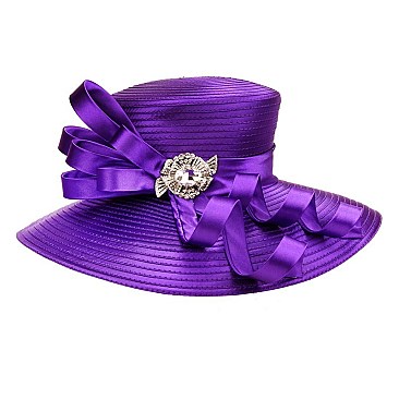 Satin Lady Hat with Bow and Crystal Brooch