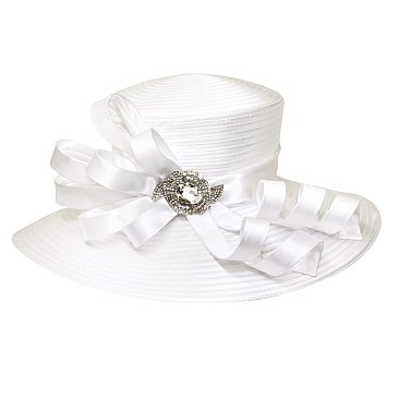 Satin Lady Hat with Bow and Crystal Brooch