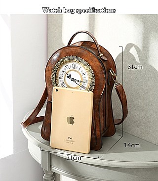 Functional Clock Face Convertible Grab Bag Backpack Shoulder Handbag