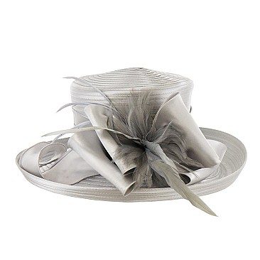Lady Oval Up Brim Satin Braid Hat with Bow and Long Feathers SLHTB2028