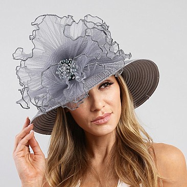 LADY BRAID HAT WITH RUFFLE CENTER AND PEARL SLHTB2083