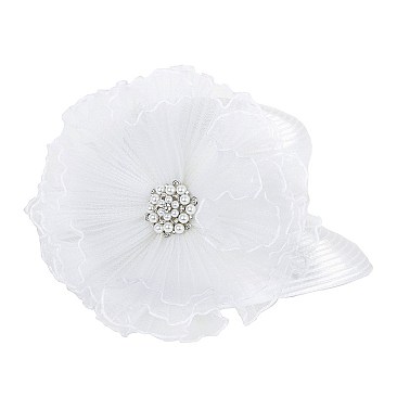 LADY BRAID HAT WITH RUFFLE CENTER AND PEARL SLHTB2083