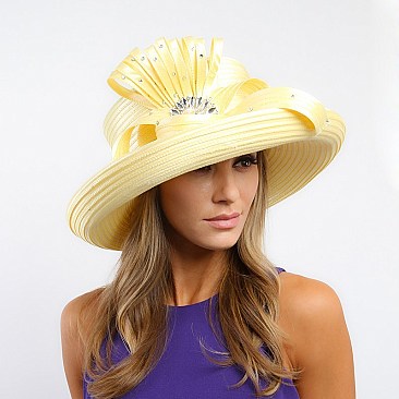 LADY BRIM SATIN BRAID HAT W/ COLORED STONE CENTER SLHTB2084