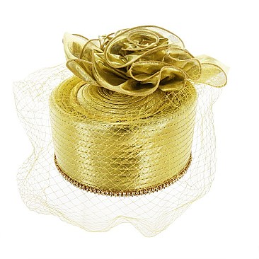 Pillbox Hat With Net Satin Floral Decor and decorated edge with diamonds MEZ2092