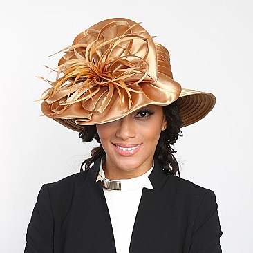 SATIN LADY HAT With Satin Burst Feather  MEZ2100
