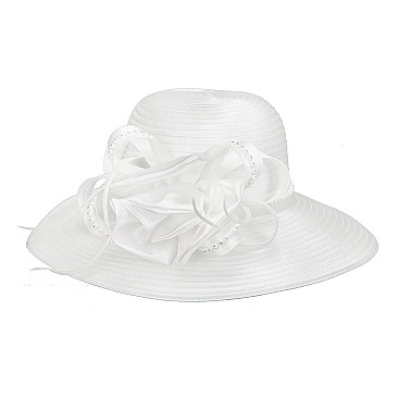 SATIN LADY HAT With Satin bows and Rhinestones band