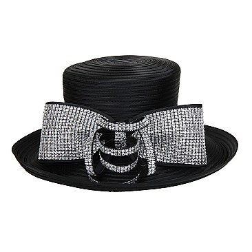 Metallic Satin Braid Hat with Big rhinestone bow and Loopy Bow MEZ2165