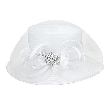 SATIN LADY HAT With LOOPY CENTER RHINESTONES AND DECORATIVE MESH  MEZ2168