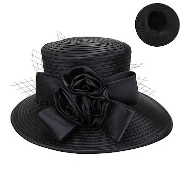 SATIN LADY HAT With Satin Flowers And Satin Bows MEZ2169