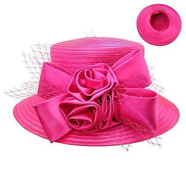 SATIN LADY HAT With Satin Flowers And Satin Bows MEZ2169