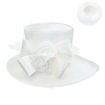 SATIN LADY HAT With Satin Flowers And Satin Bows MEZ2169