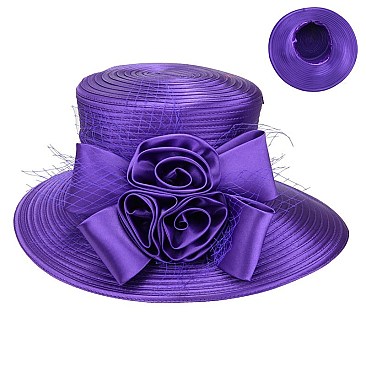 SATIN LADY HAT With Satin Flowers And Satin Bows MEZ2169