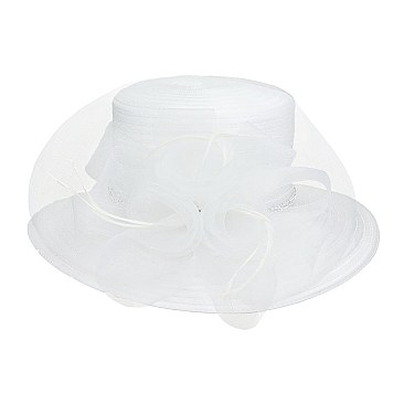 SATIN HAT With Rhinestones Bands and Large Floral Decor  MEZ2173