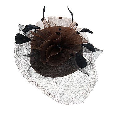 Pillbox Hat With Mesh VEIL and feathers