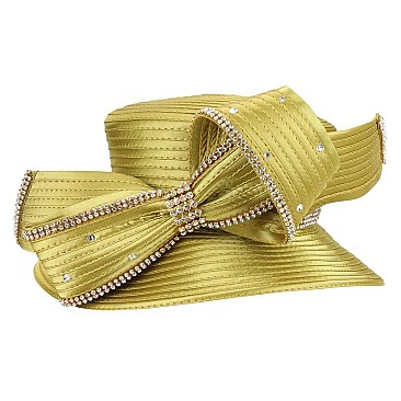 LARGE BOW WITH STONE SATIN BRAID HAT