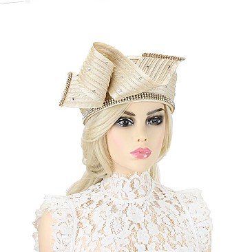 WAVY BOW WITH STONES BRAID PILL HAT
