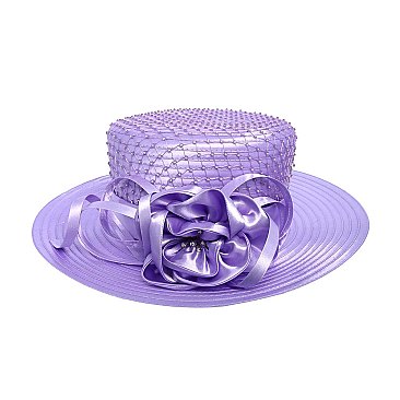 ROSE BOW STONE STUDDED SATIN BRAID HAT