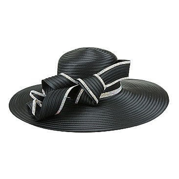 GEM TRIM CURLED RIBBON CHURCH SATIN BRAID HAT