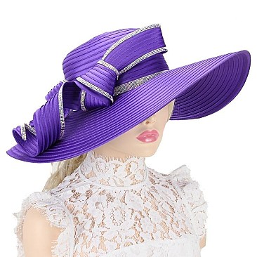 GEM TRIM CURLED RIBBON CHURCH SATIN BRAID HAT