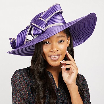 GEM TRIM CURLED RIBBON CHURCH SATIN BRAID HAT