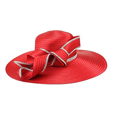 GEM TRIM CURLED RIBBON CHURCH SATIN BRAID HAT