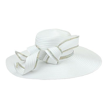 GEM TRIM CURLED RIBBON CHURCH SATIN BRAID HAT