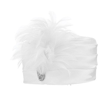 SIDE FEATHER ACCENT GATSBY SATIN PILLBOX HAT