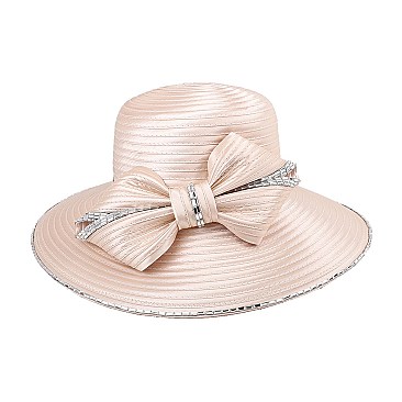 BIG BOW RHINESTONE TRIM SATIN BRAID HAT