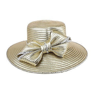 BIG BOW RHINESTONE TRIM SATIN BRAID HAT