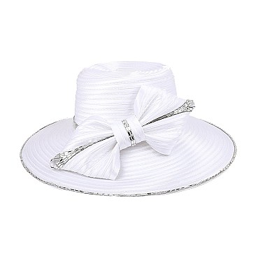 BIG BOW RHINESTONE TRIM SATIN BRAID HAT