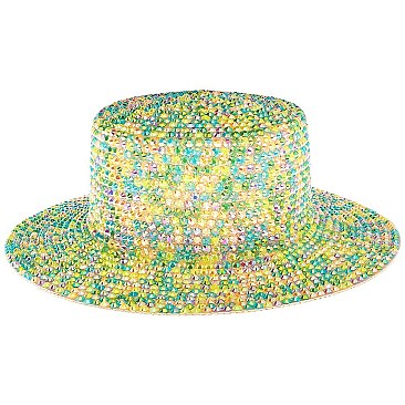 CHROME RHINESTONE FLAT TOP HAT