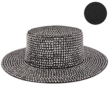 CHROME RHINESTONE FLAT TOP HAT