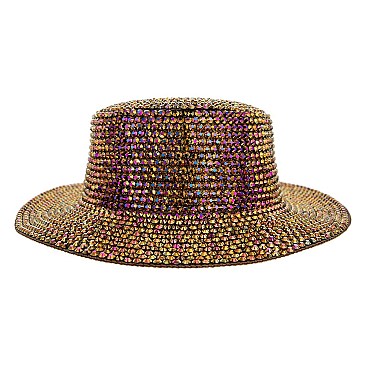 CHROME RHINESTONE FLAT TOP HAT