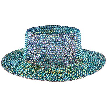 CHROME RHINESTONE FLAT TOP HAT