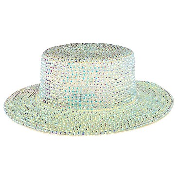 CHROME RHINESTONE FLAT TOP HAT