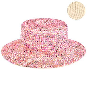 CHROME RHINESTONE FLAT TOP HAT