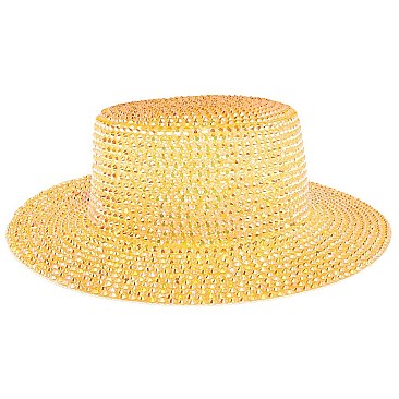 CHROME RHINESTONE FLAT TOP HAT