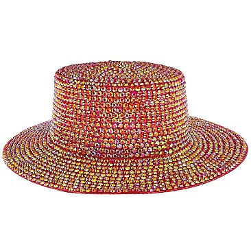 CHROME RHINESTONE FLAT TOP HAT