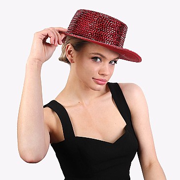 CHROME RHINESTONE FLAT TOP HAT