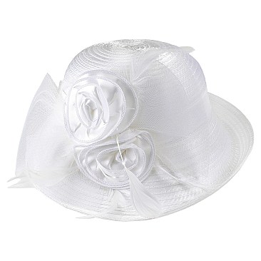 SMALL BRIM SATIN HAT WITH DOUBLE FLOWERS