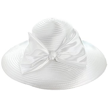 WHITE SATIN BRIDE HAT with SATIN BOW ACCENT