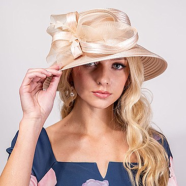 RIBBON AND FEATHER SATIN SUNDAY CHURCH HAT