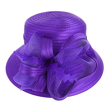 RIBBON AND FEATHER SATIN SUNDAY CHURCH HAT