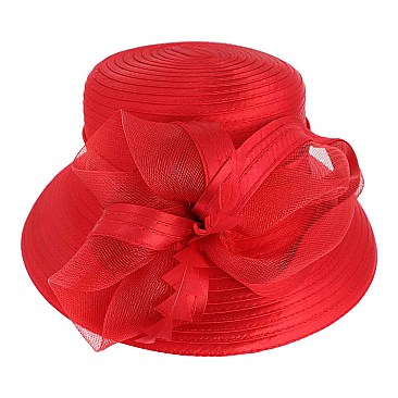 RIBBON AND FEATHER SATIN SUNDAY CHURCH HAT