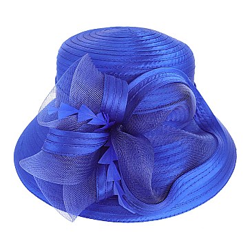 RIBBON AND FEATHER SATIN SUNDAY CHURCH HAT