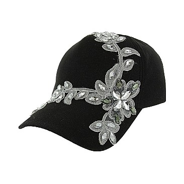 Floral Rhinestone Denim Cap