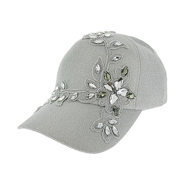 Floral Rhinestone Denim Cap