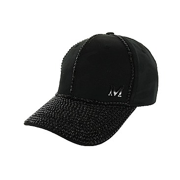 Letter "M" Rhinestone Denim Cap