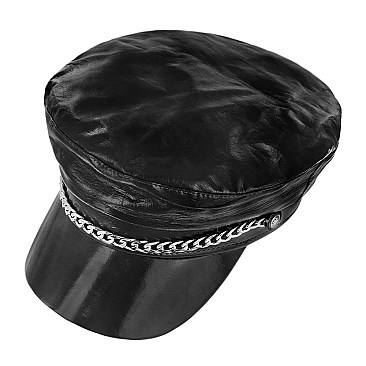 SEXY FLAT NEWSBOY CAP WITH CHAIN ACCENT